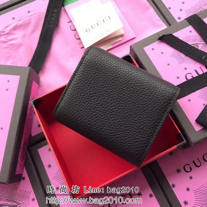 GUCCI古馳 歐洲正品原單 padlock系列 最新款短皮夾 453155 黑色摔紋全皮 WTG1191
